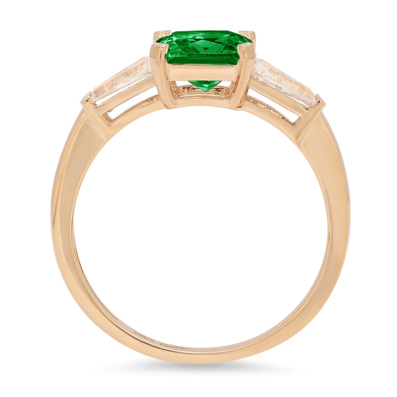 1.62 Emerald 3 stone Deep Green Emerald CZ VVS1 Promise Bridal Wedding Engagement Classic Designer Ring Solid 14k Yellow Gold
