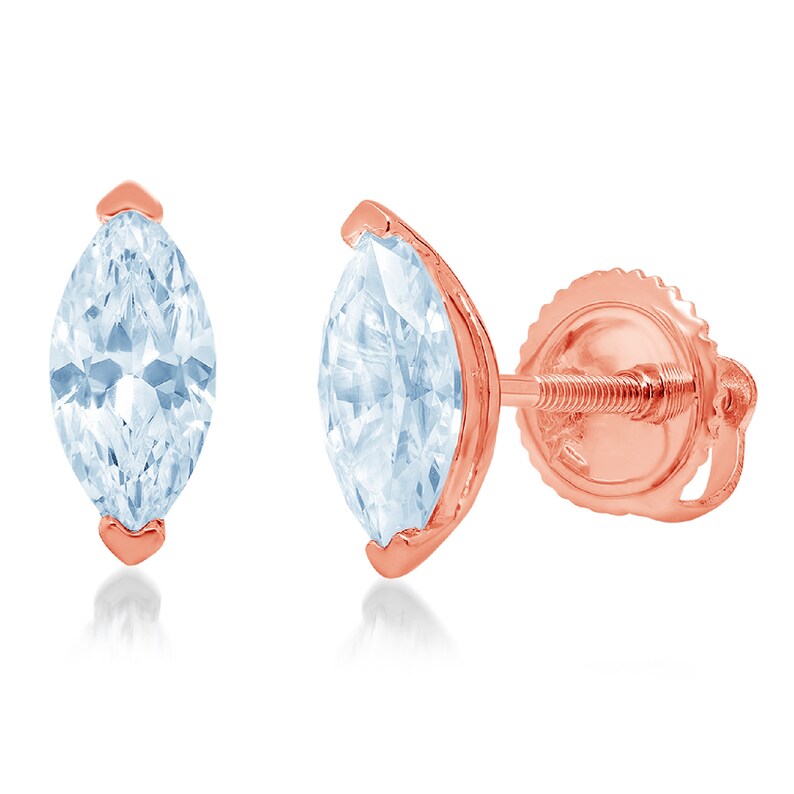 1.0ct Marquise Brilliant Cut Ideal VVS1 Aquamarine Blue Simulated Diamond Bridal Anniversary Stud Earrings 14k Solid Rose Gold Screw Back