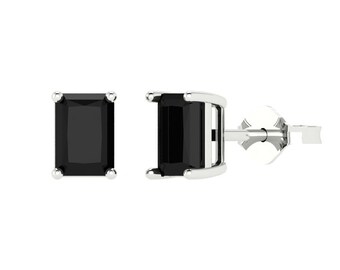 2 ct Brilliant Emerald Cut Solitaire Studs Designer Genuine Flawless Natural Onyx 14K 18K White Gold Earrings Screw back