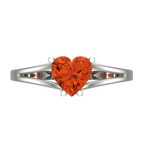 1 tcw Heart Cut Engagement Ring in 14K White Gold, Simulated Red Diamond Classic Solitaire Anniversary Ring