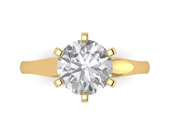 2.5 ct Brilliant Round Cut Clear Simulated Diamond Sterling Silver Yellow Gold Plated Solitaire Ring