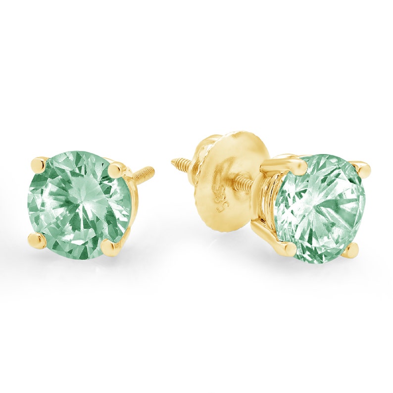 1.50ct Round Brilliant Cut Solitaire Mint Light Sea Turquoise Green Stone Stud Earrings 14k Yellow Gold Anniversary Birthday Bridal Gift