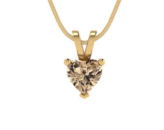 0.5 ct Brilliant Heart Cut Solitaire Genuine Yellow Moissanite Gemstone Real Solid 18K 14K Yellow Gold Pendant with 16" Chain