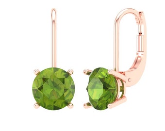 3 ct Brilliant Round Cut Drop Dangle Designer Genuine Flawless Natural Peridot 14K 18K Rose Gold Earrings Lever Back