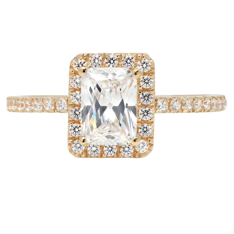 1.85ct Emerald Cut Sim Halo Engagement Ring Bridal Band 14k Yellow Gold Rings Woman Gift Promise Band Woman Gift Band Woman Promise Band