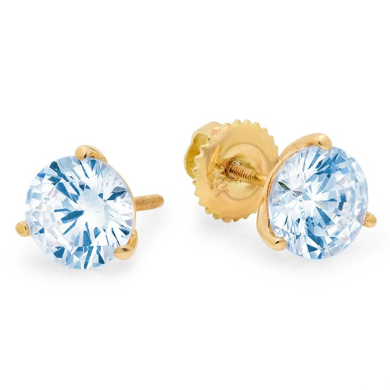 1.5 ct  Round Cut Solitaire Studs Designer Genuine Flawless VVS1 Blue Simulated Diamond 14K 18K Yellow Gold Earrings Screw back