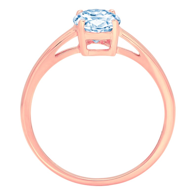 1 ct Oval Cut Aquamarine Blue Simulated Diamond Classic Wedding Engagement Designer Bridal Promise Designer Ring Solid 14k Rose Gold