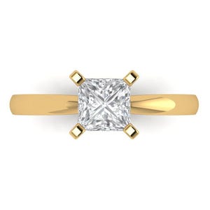 Princess Cut Solitaire Engagement Rings, Real Engagement Ring, 1.0 ct Simulated Diamond Princess Cut Wedding Ring Real Solid 14k Yellow Gold