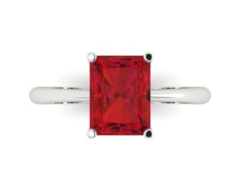 2.5 ct Brilliant Radiant Cut Simulated Ruby Stone White Gold Solitaire Ring