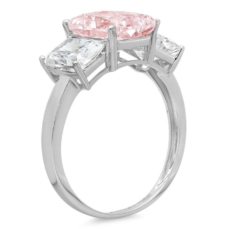 4.0 ct Emerald 3 Stone Pink Simulated Diamond Promise Bridal Wedding Engagement Classic Designer Ring Solid 14k White Gold