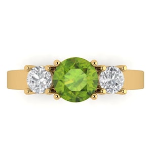1.50 ct Runde 3 Stein Grüner Natur Peridot VVS1 Versprechen Braut Hochzeit Verlobung Klassische Designer Ring Massiv 14k Gelbgold