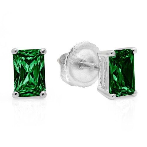 1.0 ct Emerald Brilliant Cut Solitaire Deep Green Emerald CZ VVS1 Stud Earrings 14k White Gold Anniversary Birthday shops Bridal Gift