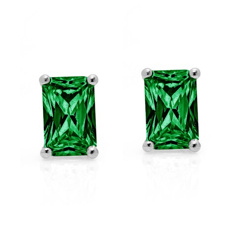 1.0 ct Emerald Brilliant Cut Solitaire Deep Green Emerald CZ VVS1 Stud Earrings 14k White Gold Anniversary Birthday shops Bridal Gift