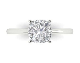 2.0 ct Brilliant Cushion Cut Moissanite Stone White Gold Solitaire Ring