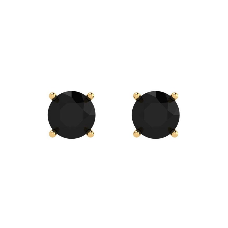 1 ct Brilliant Round Cut Solitaire Studs Natural Onyx Stone Yellow Gold Earrings Push Back