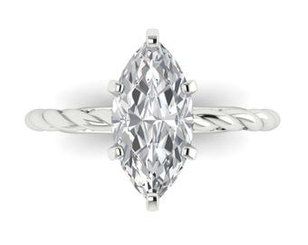 14K massief gouden verlovingsring voor dames - Solitaire 2 ct. Marquise Moissanite