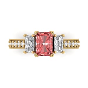 1.82ct Emerald RD 3 stone Deep Red Natural Garnet VVS1 Classic Promise Wedding Engagement Classic Designer Ring Solid 14k Yellow Gold