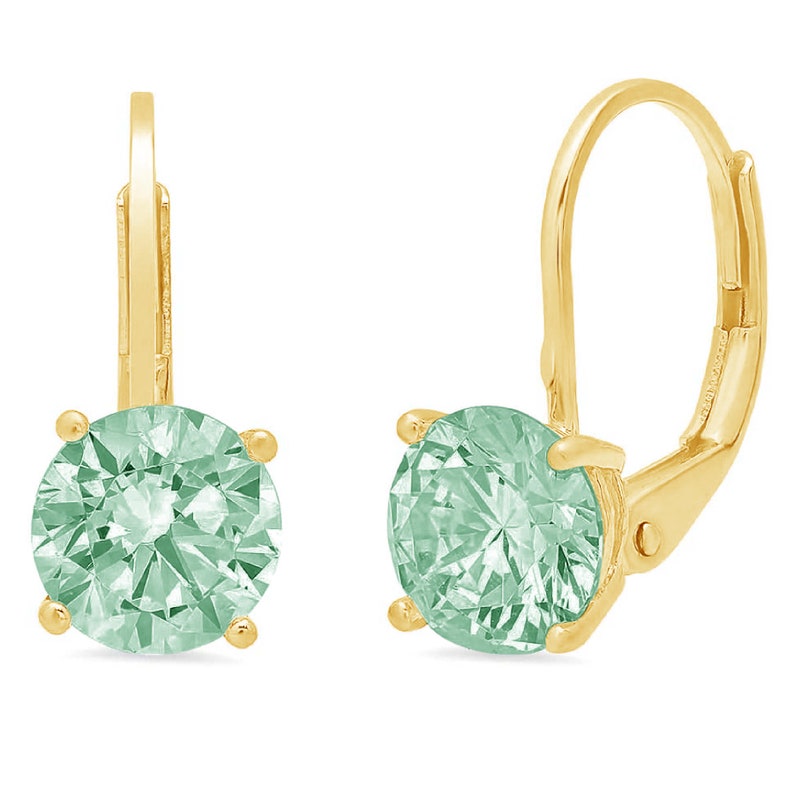 1.0 ct Round Brilliant Cut Mint Light Sea Turquoise Green Stone Drop Dangle Earrings Solid 14k Yellow Gold Anniversary Birthday Bridal Gift