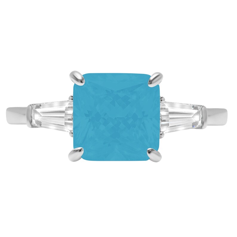 3.5 ct Asscher 3 stone Simulated Turquoise VVS1 Promise Bridal Wedding Engagement Classic Designer Ring Solid 14k White Gold