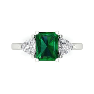 3 Emerald Trillion 3stone Deep Green Emerald CZ VVS1 Classic Promise Wedding Engagement Classic Designer Ring Solid 14k white gold
