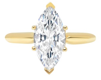 2.5 ct Brilliant Marquise Cut Conflict Free Natural Diamond  VS1-2 Color G-H Yellow Solid 14k or 18k Gold Solitaire Ring