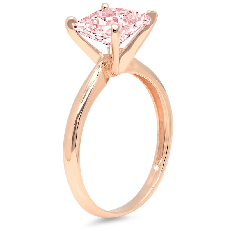 0.50 ct Princess Cut Pink Simulated Diamond Classic Wedding Engagement Bridal Promise Designer Ring Solid 14k Rose Gold