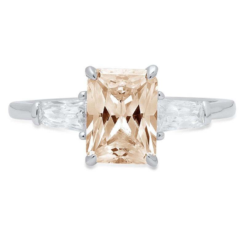 2.0 ct Emerald 3 stone Brown Champagne Simulated Diamond Promise Bridal Wedding Engagement Classic Designer Ring Solid 14k White Gold