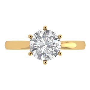 Bague de fiançailles solitaire en moissanite promesse de mariage, ronde, 6 broches, 2 carats, anniversaire de mariage, bague de fiançailles tendance en or jaune massif 14 carats