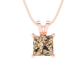 1.5 ct Brilliant Princess Cut Solitaire Genuine Genuine Yellow Moissanite Gemstone Real Solid 18K 14K Rose Gold Pendant with 18" Chain