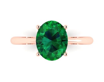 2.5 ct Brilliant Oval Cut Simulated Emerald Sterling Silver Rose Gold Plated Solitaire Ring