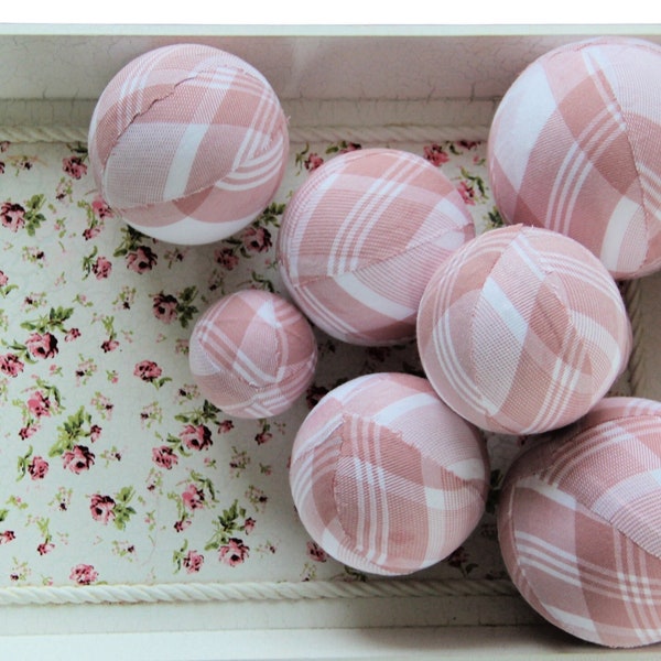 Valentine's Day Rag Balls, Blush Pink Plaid, Rustic Valentine's Day Bowl Fillers, Farmhouse Valentine's Day Decoration