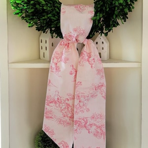 Pink Toile Wreath Sash, Wreath Scarf, French Country Spring