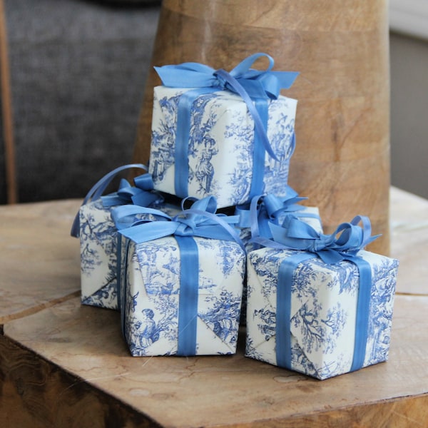 Toile Inspired Gift Box Ornament. Toile de Jouy Holiday.