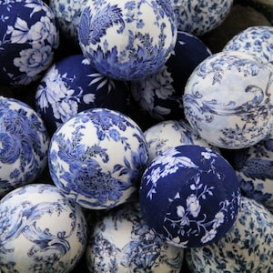 Blue and White Chinoiserie Inspired Bowl Fillers.  Decorator Rag Balls.