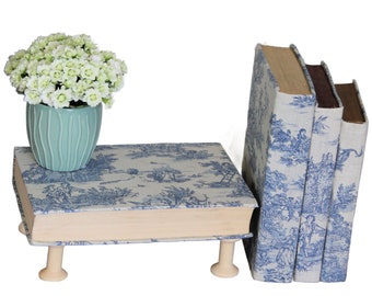 Fabric Covered Books - French Country Book Riser - Blue Toile