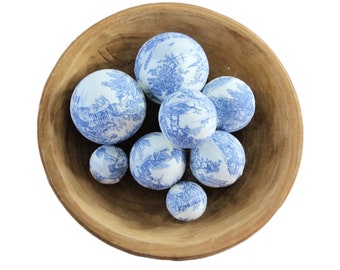 Blue Toile Rag Balls, Blue and White, French Country Home Decor