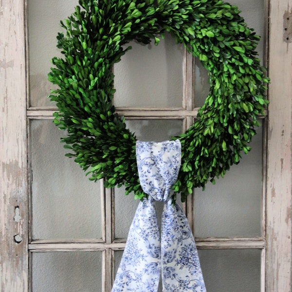 Chinoiserie Wreath Sash, Floral Wreath Scarf, Blue and White