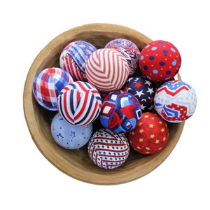 Patriotic Fabric Wrapped Balls. Americana. 4th of July Decor. Summer Home, Fabric Wrapped Ball, Shabby Chic, Classic Home, Rag Ball
