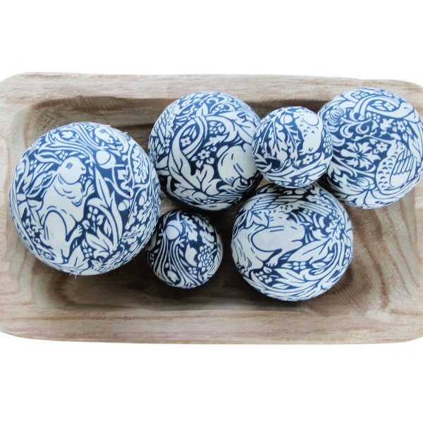 Brer Rabbit Fabric Rag Bowl Fillers. Decorator Rag Balls.  Navy Blue Rag Balls.  Easter Spring Home Decor.  Chinoiserie Easter.