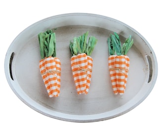 Orange and White Plaid Carrot Bunch, Farmhouse Easter Decor, Spring Home, Rustic Kitchen, Primitivie Decor, Easter Basket filler