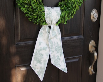 Green Toile Wreath Sash: French Country Spring Decor