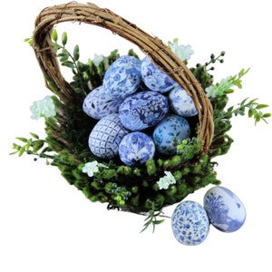 JUMBO SET Blue and White Eggs, Fabric Chinoiserie Inspired Eggs, Farmhouse Easter Decor, Spring Home Decor, Easter, Basket Filler image 6