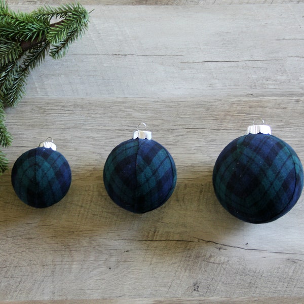 Black Watch Plaid Christmas Ornaments.  Modern Christmas Decor, Cabin Holiday, Tree Decor, Christmas Ball, Classic Holiday Plaid, Farmhouse