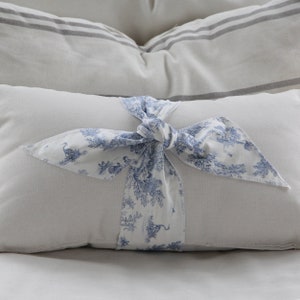 Blue Toile Pillow Sash: French Country Accent, Cotton Fabric