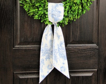 Blue Toile Wreath Sash, Wreath Scarf, Blue and White, French Country Spring