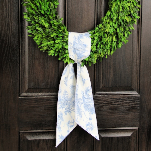 Blue Toile Wreath Sash, Wreath Scarf, Blue and White, French Country Spring