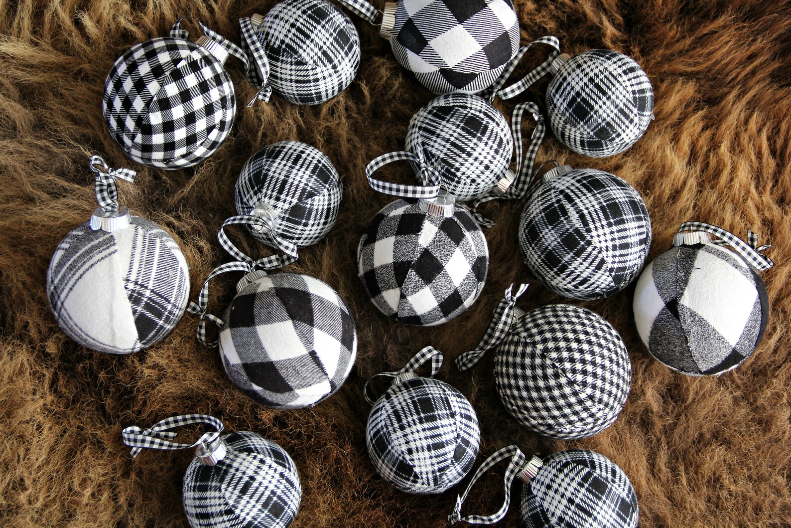 Black & White Buffalo Plaid Christmas Ornaments. Jumbo Set. | Etsy