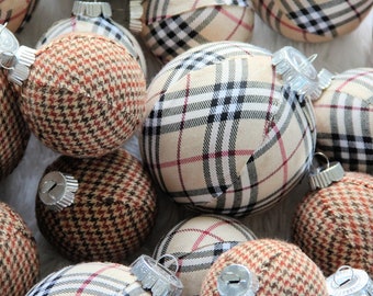 Plaid & Houndstooth Ornaments, JUMBO SET, Farmhouse Christmas Decor, Tree Decoration, Christmas Ball, Classic Holiday