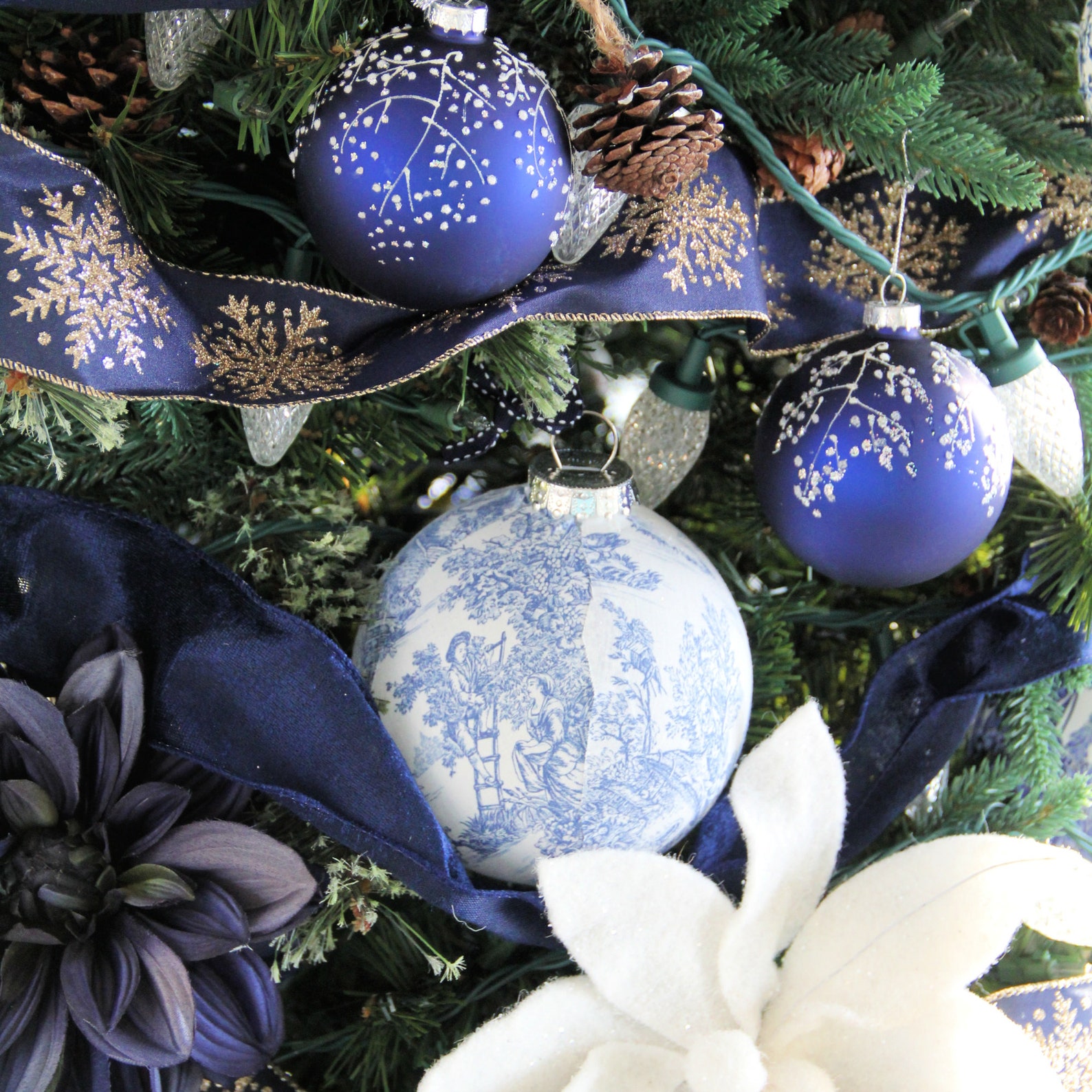 Blue Toile Christmas Ornaments Modern Christmas Decoration Etsy