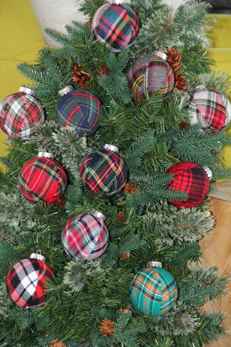 Plaid Christmas Ornaments. Set. Modern Christmas Decor Etsy